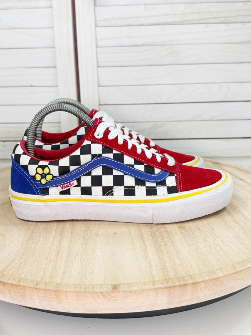Brighton Zeuner x Vans Old Skool Pro Sneakers Red Blue Checkerboard Mens 6